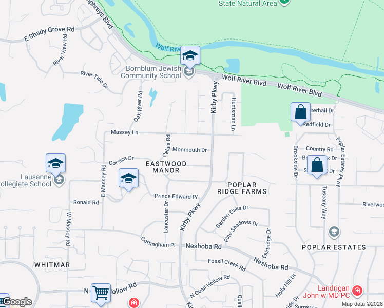 map of restaurants, bars, coffee shops, grocery stores, and more near 6666 London Drive in Memphis