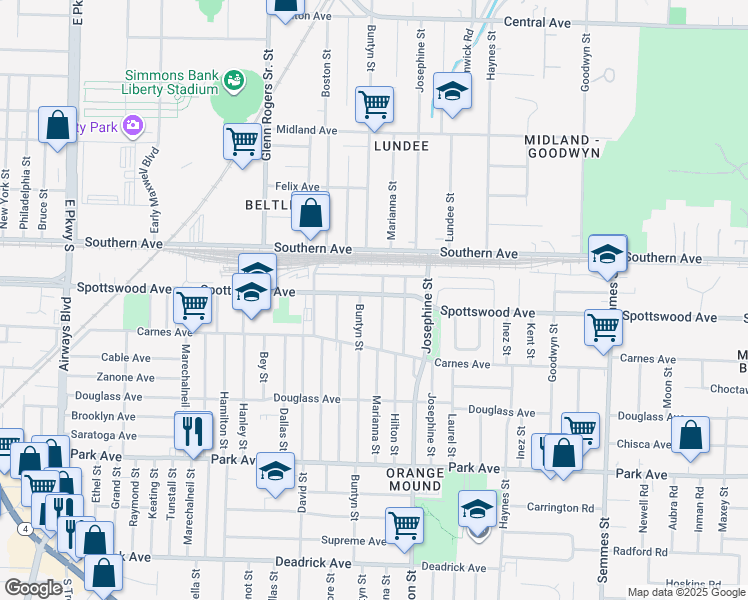 map of restaurants, bars, coffee shops, grocery stores, and more near 677 Marianna Street in Memphis
