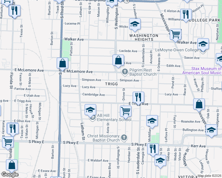 map of restaurants, bars, coffee shops, grocery stores, and more near 426 Cambridge Avenue in Memphis