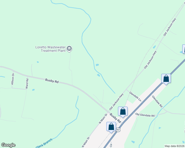 map of restaurants, bars, coffee shops, grocery stores, and more near 50 Busby Road in Loretto