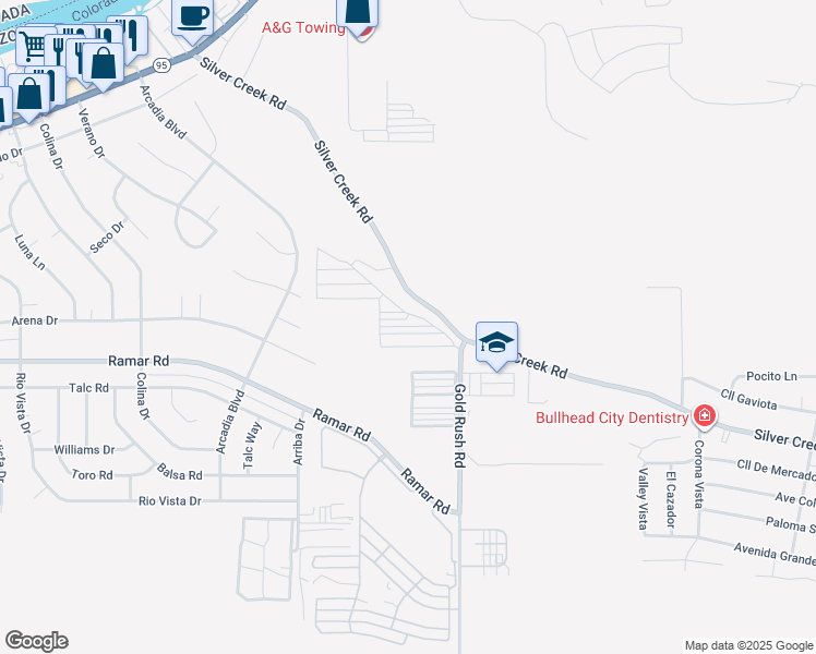 map of restaurants, bars, coffee shops, grocery stores, and more near 1501 Gold Rush Road in Bullhead City