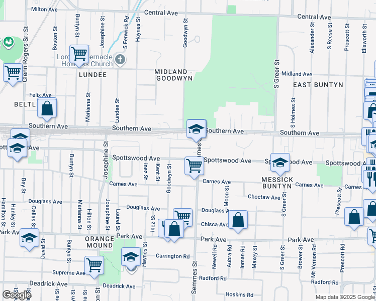 map of restaurants, bars, coffee shops, grocery stores, and more near 2994 Spottswood Avenue in Memphis