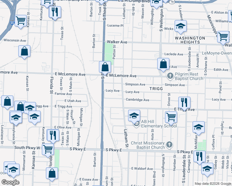 map of restaurants, bars, coffee shops, grocery stores, and more near 248 Cambridge Avenue in Memphis