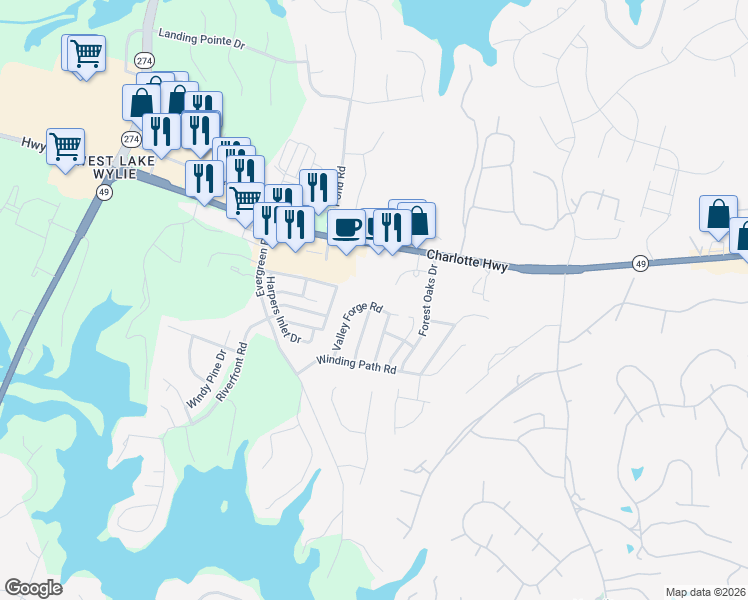 map of restaurants, bars, coffee shops, grocery stores, and more near 641 Saratoga Drive in Clover
