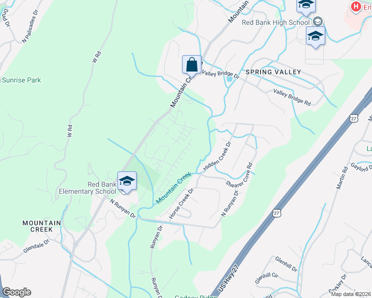 map of restaurants, bars, coffee shops, grocery stores, and more near 3327 Stone Creek dr in Chattanooga