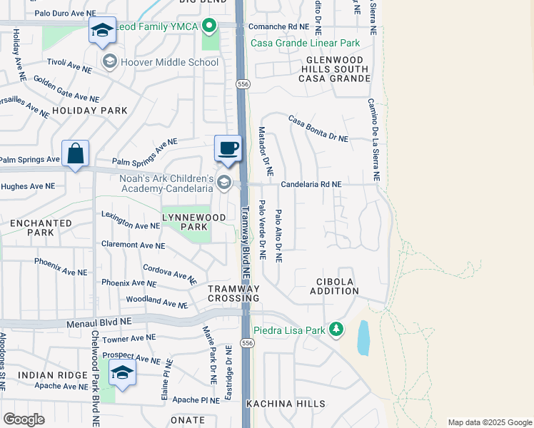 map of restaurants, bars, coffee shops, grocery stores, and more near 2825 Palo Alto Drive Northeast in Albuquerque