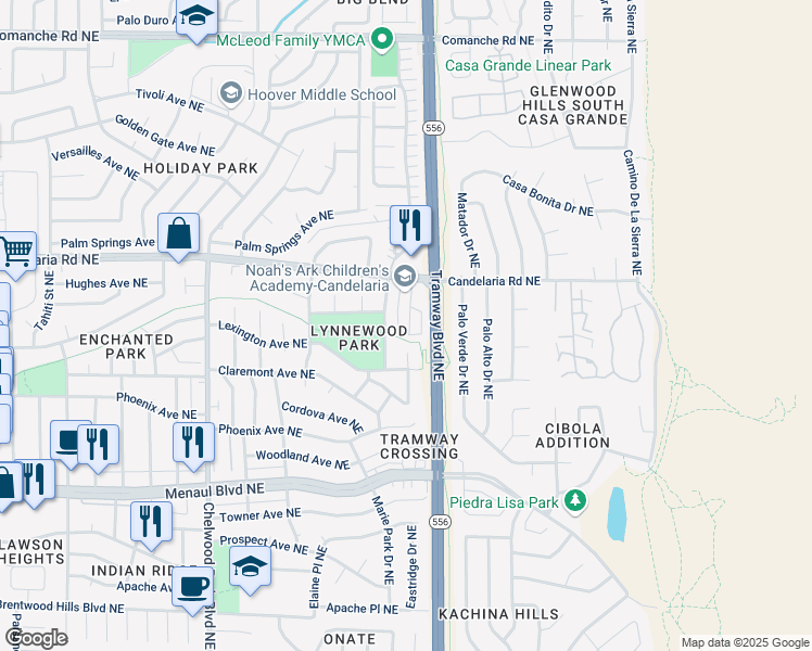 map of restaurants, bars, coffee shops, grocery stores, and more near 2712 Eastridge Drive Northeast in Albuquerque
