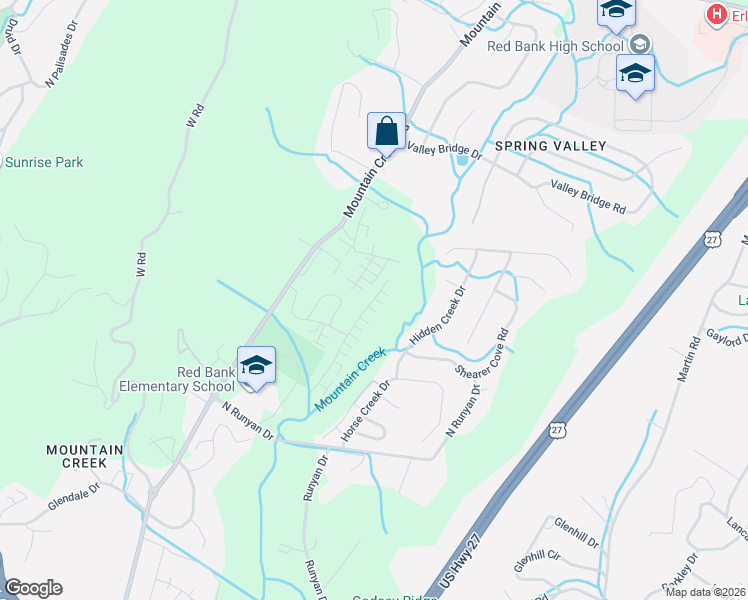 map of restaurants, bars, coffee shops, grocery stores, and more near 3327 Stone Creek dr in Chattanooga