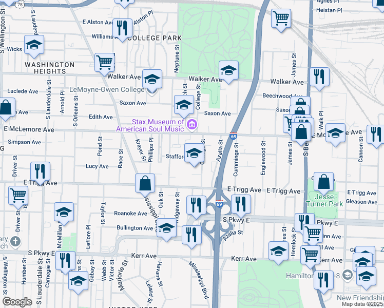 map of restaurants, bars, coffee shops, grocery stores, and more near 926 Stafford Avenue in Memphis