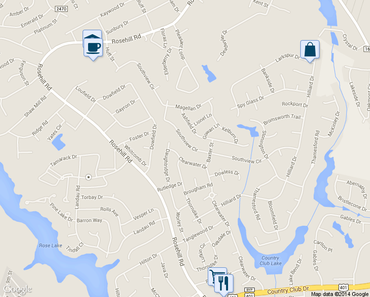 map of restaurants, bars, coffee shops, grocery stores, and more near 827 Southview Circle in Fayetteville