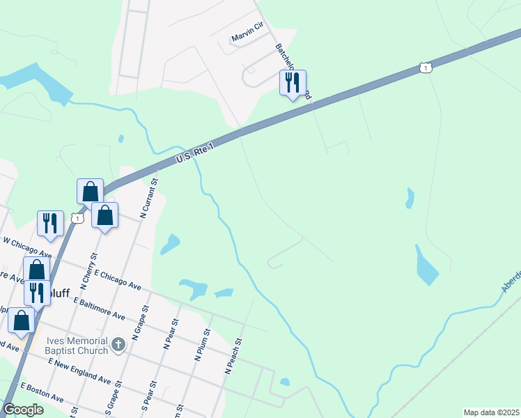 map of restaurants, bars, coffee shops, grocery stores, and more near 228 Windy Hill Road in Aberdeen