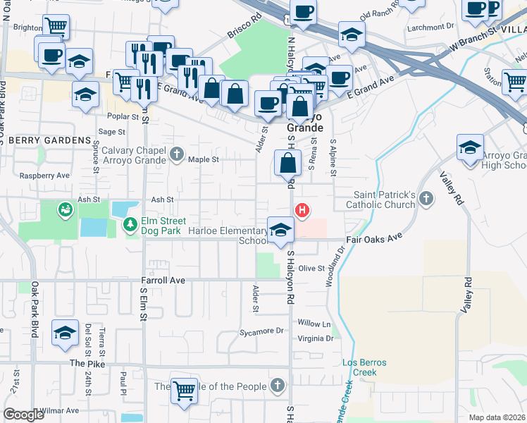 map of restaurants, bars, coffee shops, grocery stores, and more near 329 Alder Street in Arroyo Grande