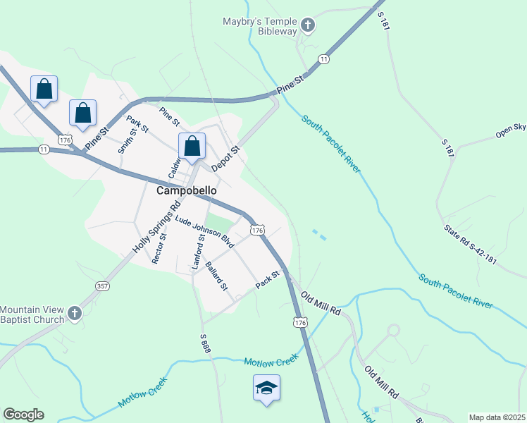 map of restaurants, bars, coffee shops, grocery stores, and more near 307 South Main Street in Campobello