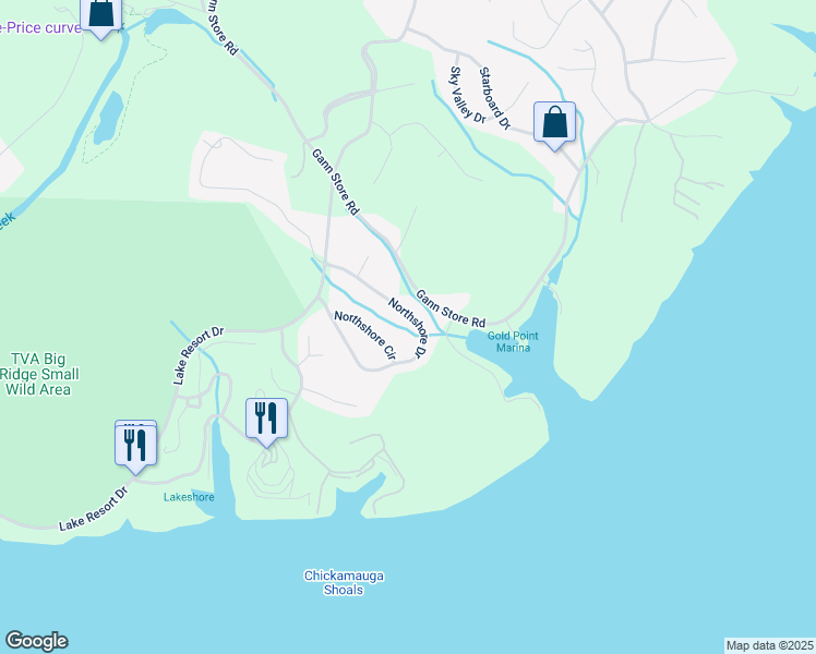 map of restaurants, bars, coffee shops, grocery stores, and more near 5833 Northshore Drive in Chattanooga