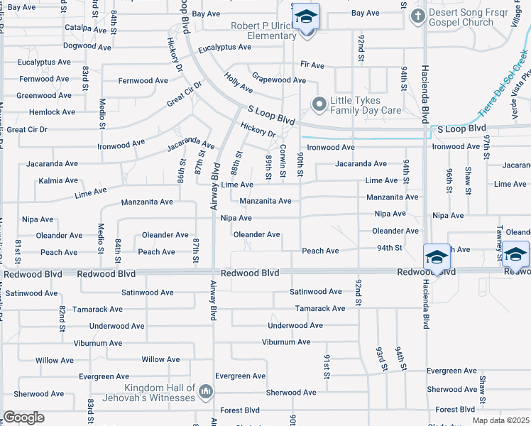 map of restaurants, bars, coffee shops, grocery stores, and more near 8901 Nipa Avenue in California City