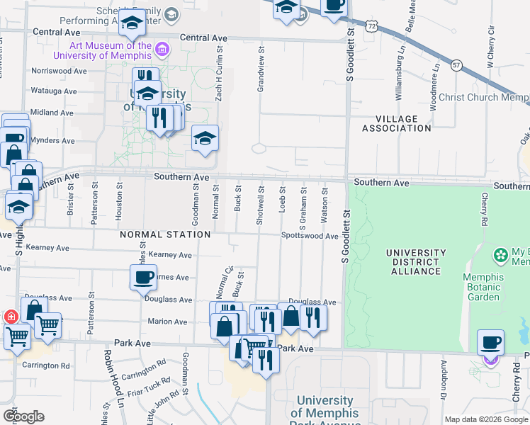 map of restaurants, bars, coffee shops, grocery stores, and more near 650 Shotwell Street in Memphis