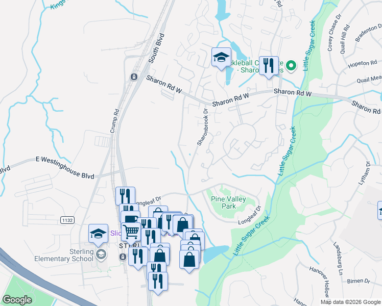 map of restaurants, bars, coffee shops, grocery stores, and more near in Charlotte