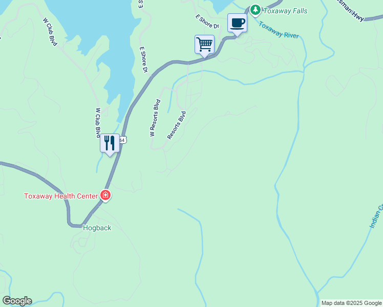 map of restaurants, bars, coffee shops, grocery stores, and more near 172 Mountain High Drive in Lake Toxaway