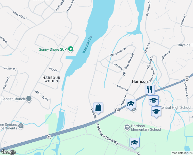 map of restaurants, bars, coffee shops, grocery stores, and more near 5708 Clark Road in Harrison