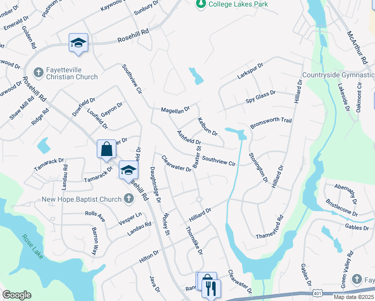 map of restaurants, bars, coffee shops, grocery stores, and more near 809 Southview Circle in Fayetteville