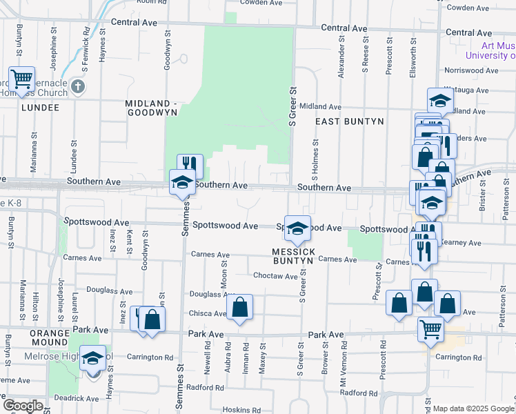 map of restaurants, bars, coffee shops, grocery stores, and more near 642 Safari Drive in Memphis