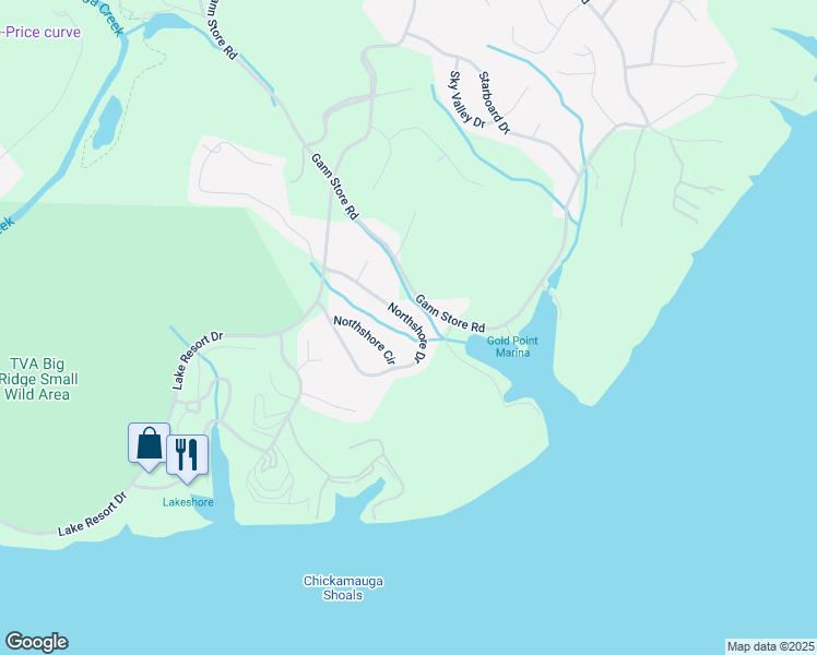 map of restaurants, bars, coffee shops, grocery stores, and more near 5833 Northshore Drive in Chattanooga