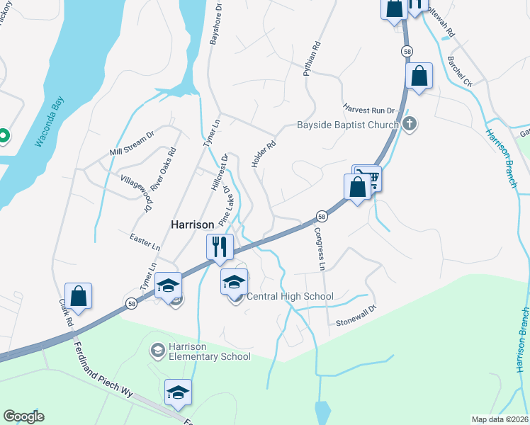 map of restaurants, bars, coffee shops, grocery stores, and more near 6013 Hillcrest Drive in Harrison