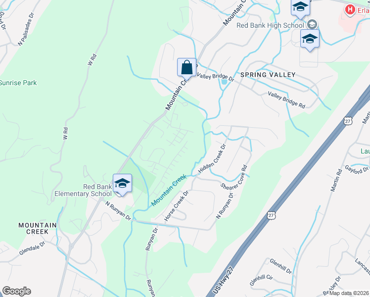 map of restaurants, bars, coffee shops, grocery stores, and more near 3552 Kettering Court in Chattanooga