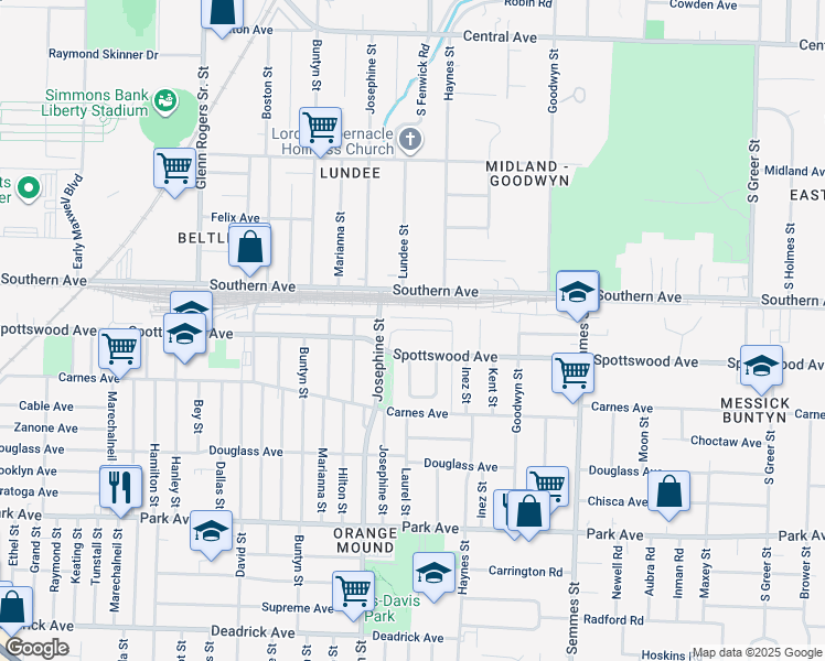 map of restaurants, bars, coffee shops, grocery stores, and more near in Memphis