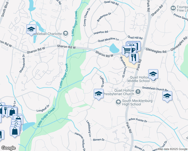 map of restaurants, bars, coffee shops, grocery stores, and more near 8632 Kirchenbaum Drive in Charlotte