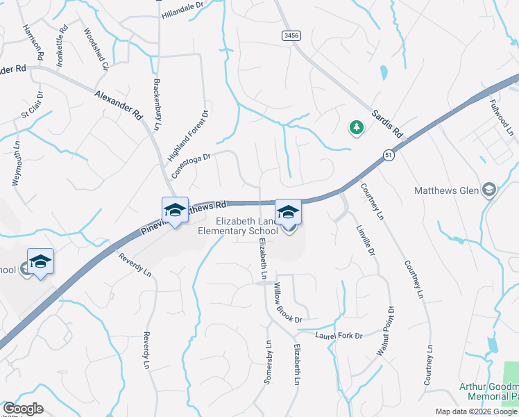 map of restaurants, bars, coffee shops, grocery stores, and more near 601 Conestoga Drive in Charlotte