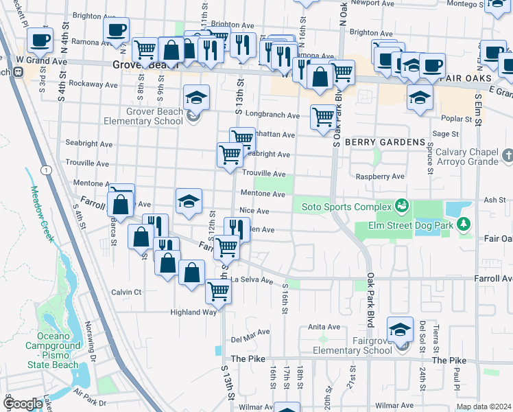 map of restaurants, bars, coffee shops, grocery stores, and more near 1415 Nice Avenue in Grover Beach