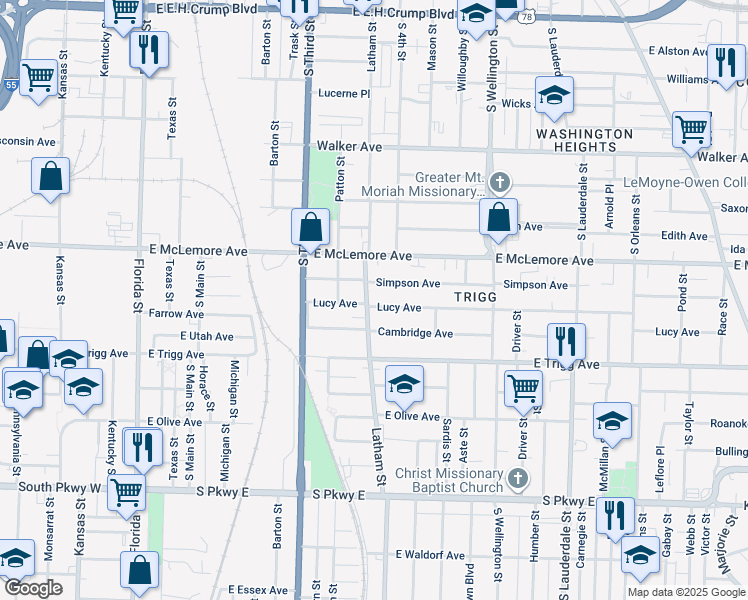 map of restaurants, bars, coffee shops, grocery stores, and more near 289 Simpson Avenue in Memphis