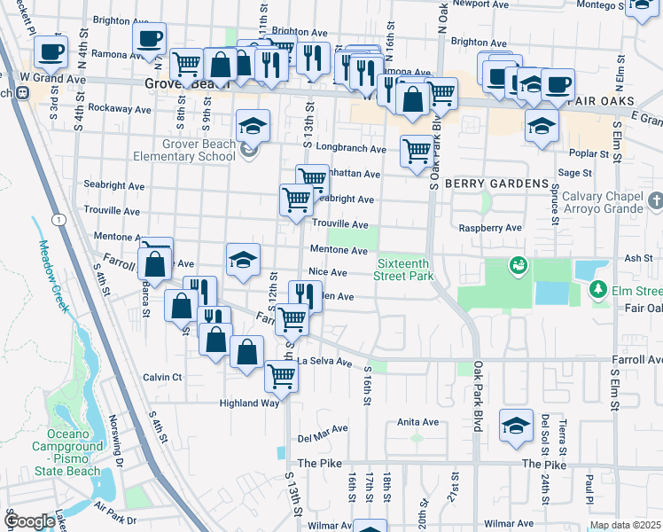 map of restaurants, bars, coffee shops, grocery stores, and more near 1415 Nice Avenue in Grover Beach