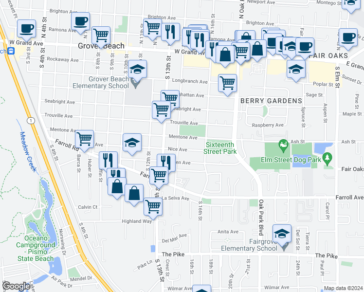 map of restaurants, bars, coffee shops, grocery stores, and more near 1431 Nice Avenue in Grover Beach