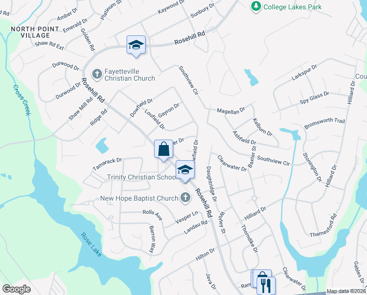 map of restaurants, bars, coffee shops, grocery stores, and more near 3905 Foster Drive in Fayetteville