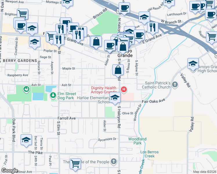 map of restaurants, bars, coffee shops, grocery stores, and more near 315 Alder Street in Arroyo Grande