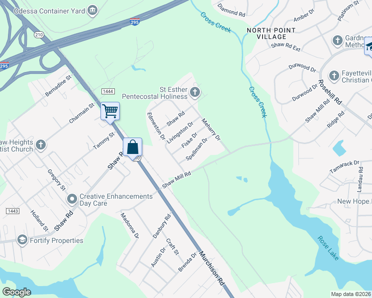 map of restaurants, bars, coffee shops, grocery stores, and more near 923 Fiske Drive in Fayetteville