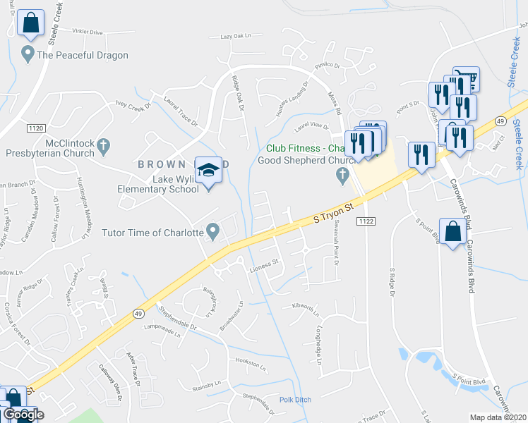 map of restaurants, bars, coffee shops, grocery stores, and more near in Charlotte