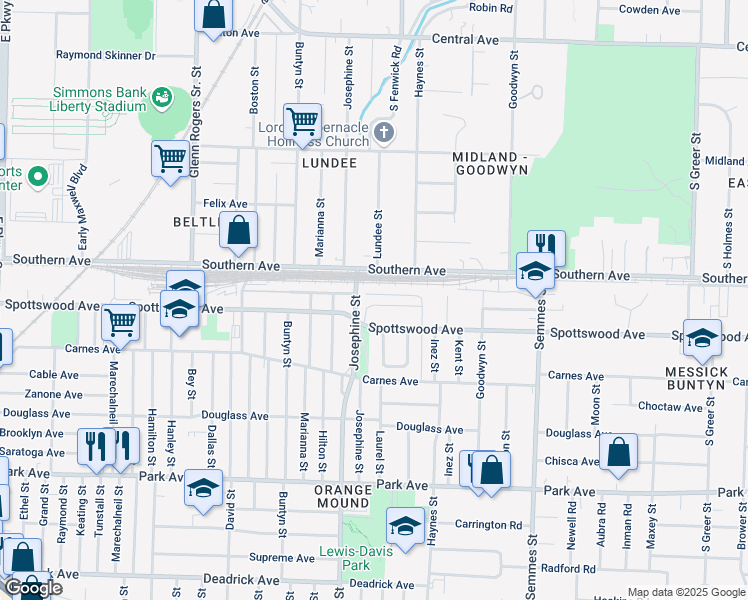 map of restaurants, bars, coffee shops, grocery stores, and more near 2814 Eden Park Drive in Memphis
