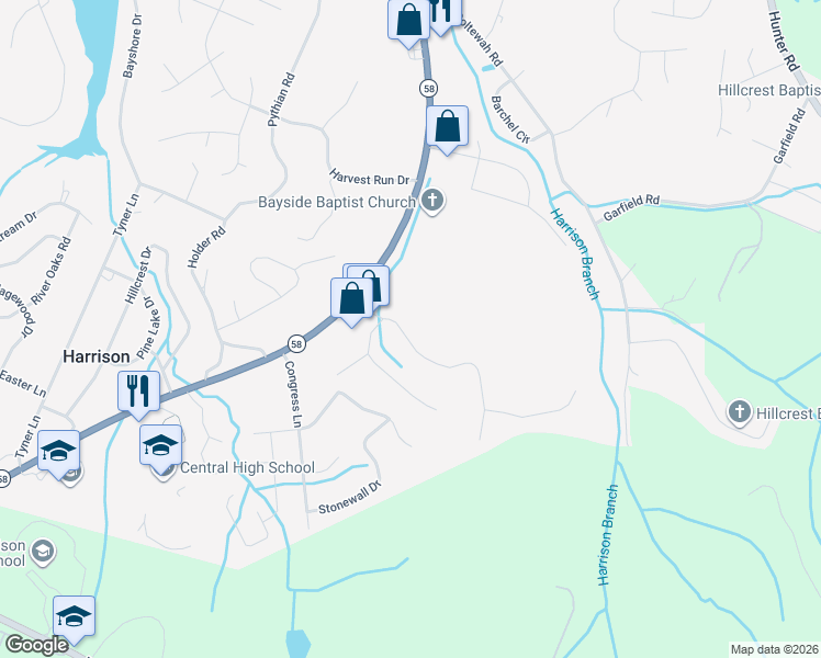 map of restaurants, bars, coffee shops, grocery stores, and more near 6815 Deerwood Drive in Harrison
