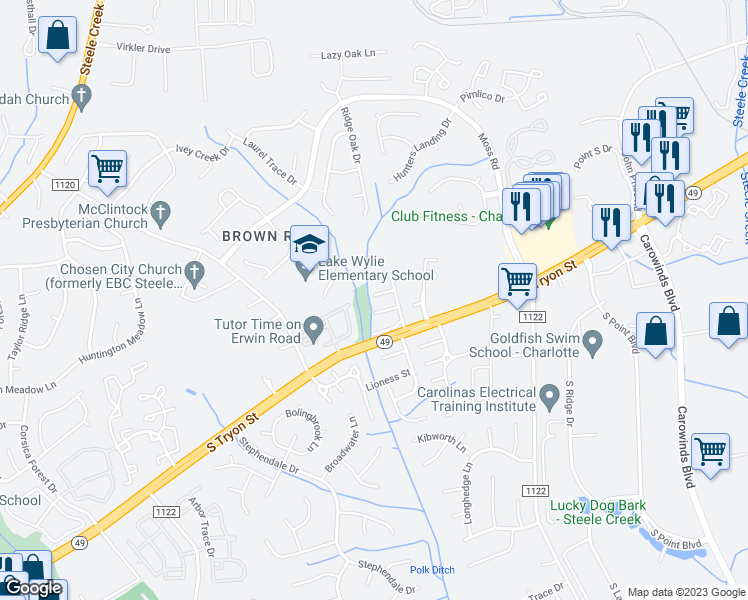 map of restaurants, bars, coffee shops, grocery stores, and more near 12308 Verdant Court in Charlotte
