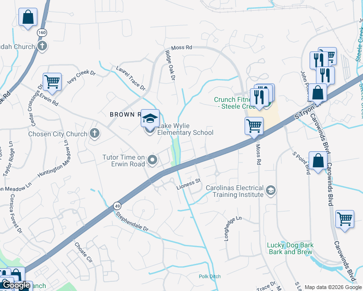 map of restaurants, bars, coffee shops, grocery stores, and more near in Charlotte