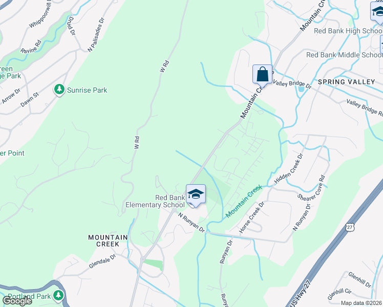 map of restaurants, bars, coffee shops, grocery stores, and more near 1131 Mountain Creek Road in Chattanooga