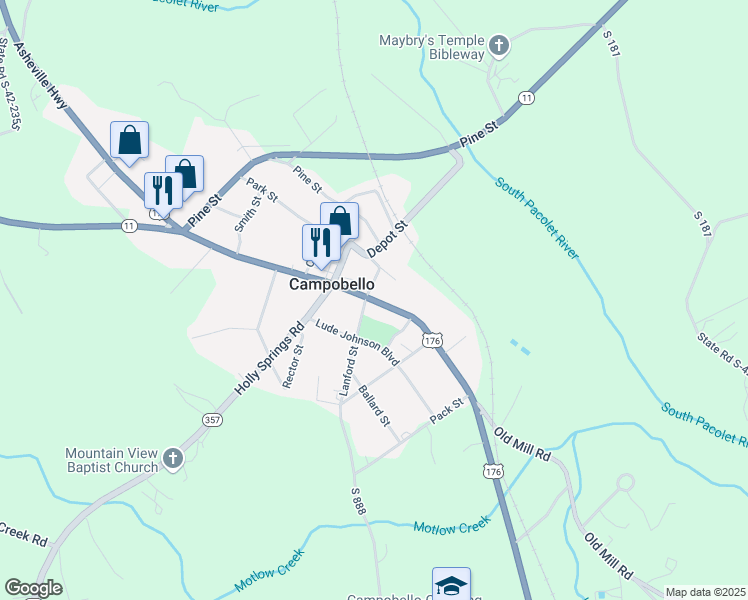 map of restaurants, bars, coffee shops, grocery stores, and more near U.S. 176 in Campobello