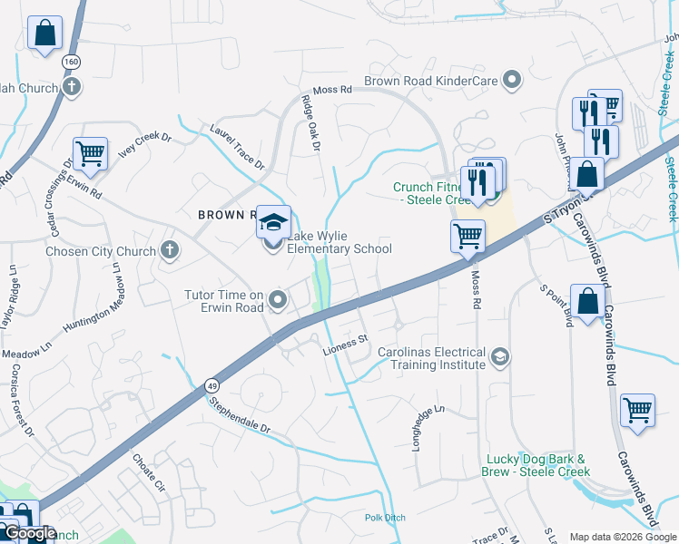 map of restaurants, bars, coffee shops, grocery stores, and more near in Charlotte