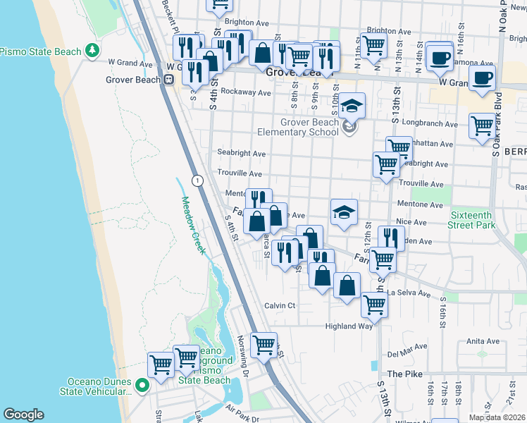 map of restaurants, bars, coffee shops, grocery stores, and more near 780 South 7th Street in Grover Beach