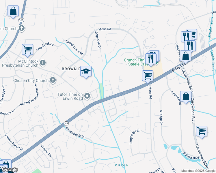 map of restaurants, bars, coffee shops, grocery stores, and more near 12337 Verdant Court in Charlotte