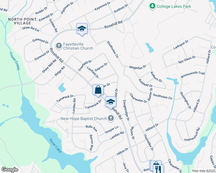 map of restaurants, bars, coffee shops, grocery stores, and more near 3923 Foster Drive in Fayetteville