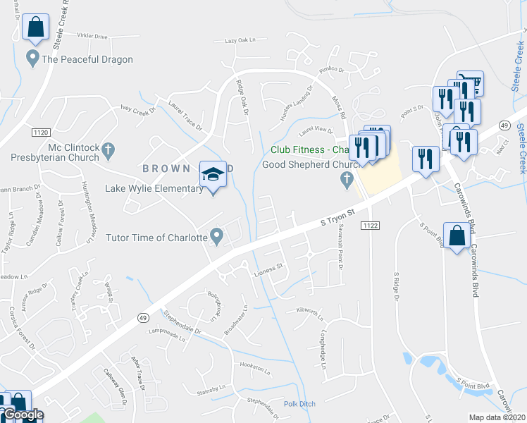 map of restaurants, bars, coffee shops, grocery stores, and more near in Charlotte